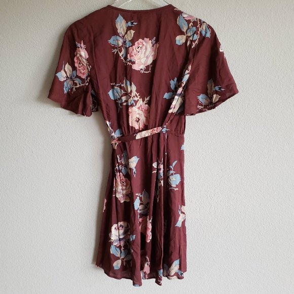 SMYM Andrea Wrap Dress Burgundy Floral XS S - Picture 7 of 9